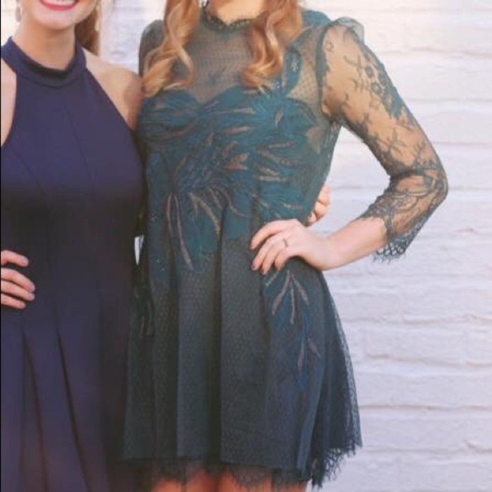 Emerald Green Beaded and Lace mini dress